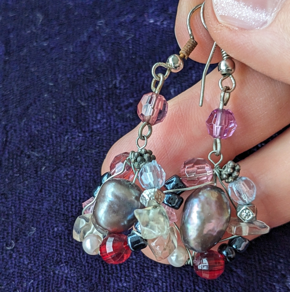 Statement Drop Dangle Earrings With Natural Black Tahitian Pearls